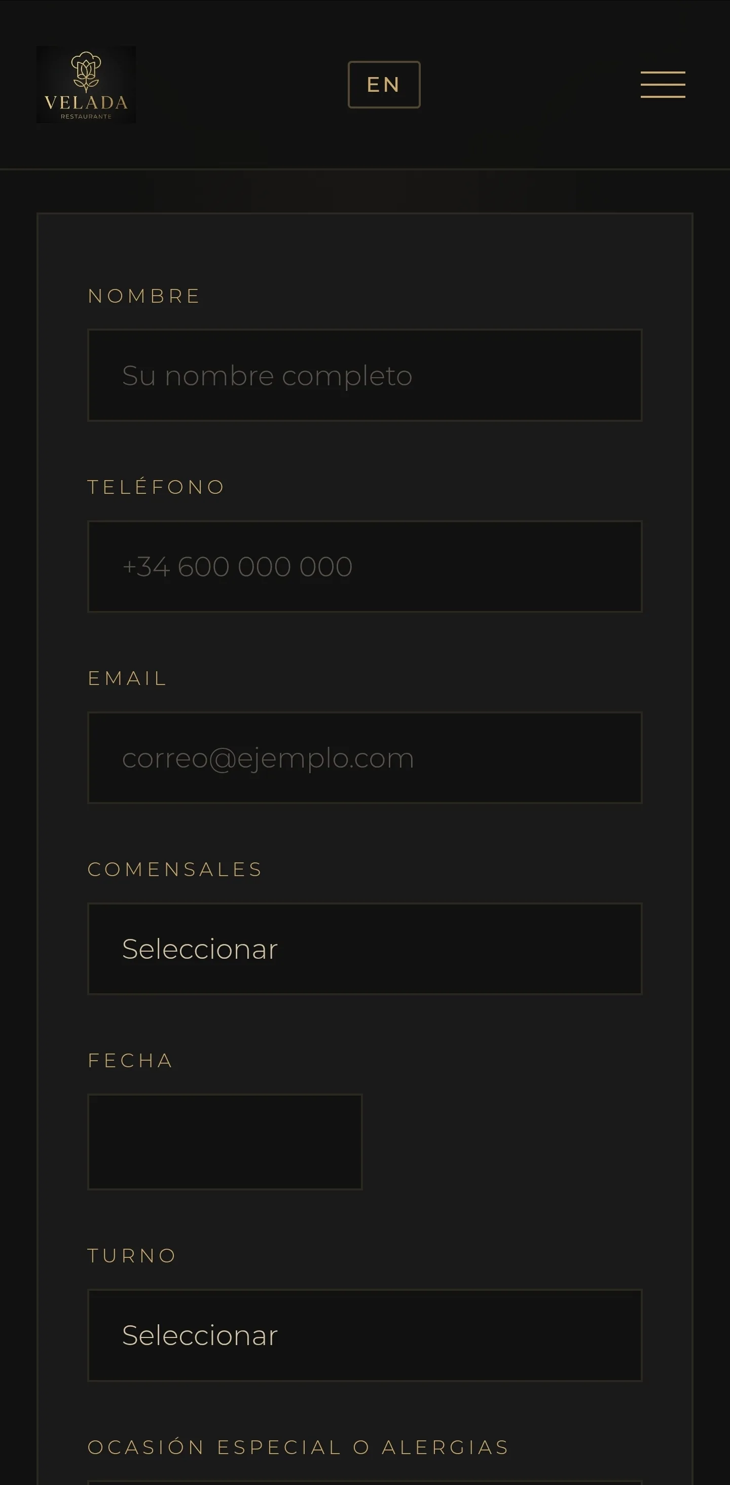 Formulario de reservas